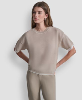 Women's Short-Sleeve Boxy 2-Layer Mesh Sweater image