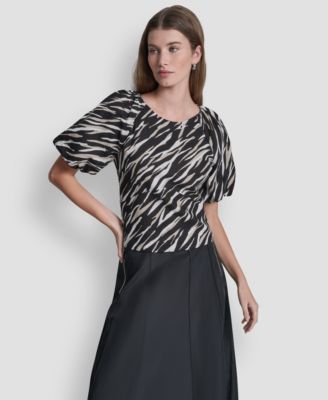 Women's Printed Scoop-Neck Short-Puff-Sleeve Top