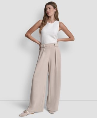 Women's Straight-Leg Pleated Pinstripe Pants