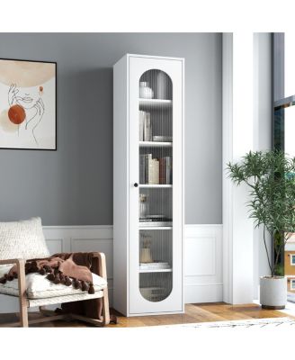 Tall Display Cabinet & Bookshelf with 6 Shelves & Glass Door