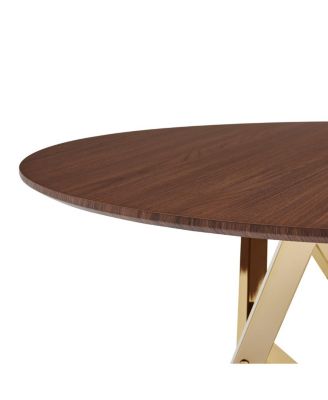Streamdale 37" Round Dining Table with Golden Metal Legs (Walnut