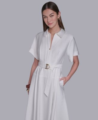 Women's Zip-Up Midi Shirt Dress