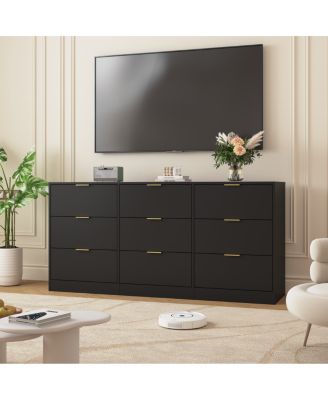Black 9-Drawer Dresser, 63" Large Deep Chest of Drawers for Bedroom/Living Room
