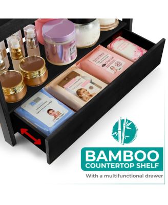 2-Tier Bamboo Counter Organizer with Drawer Bamboo for Vanity, Matcha Station, Bathroom Sink Organizer Countertop, Kitchen & Office Storage