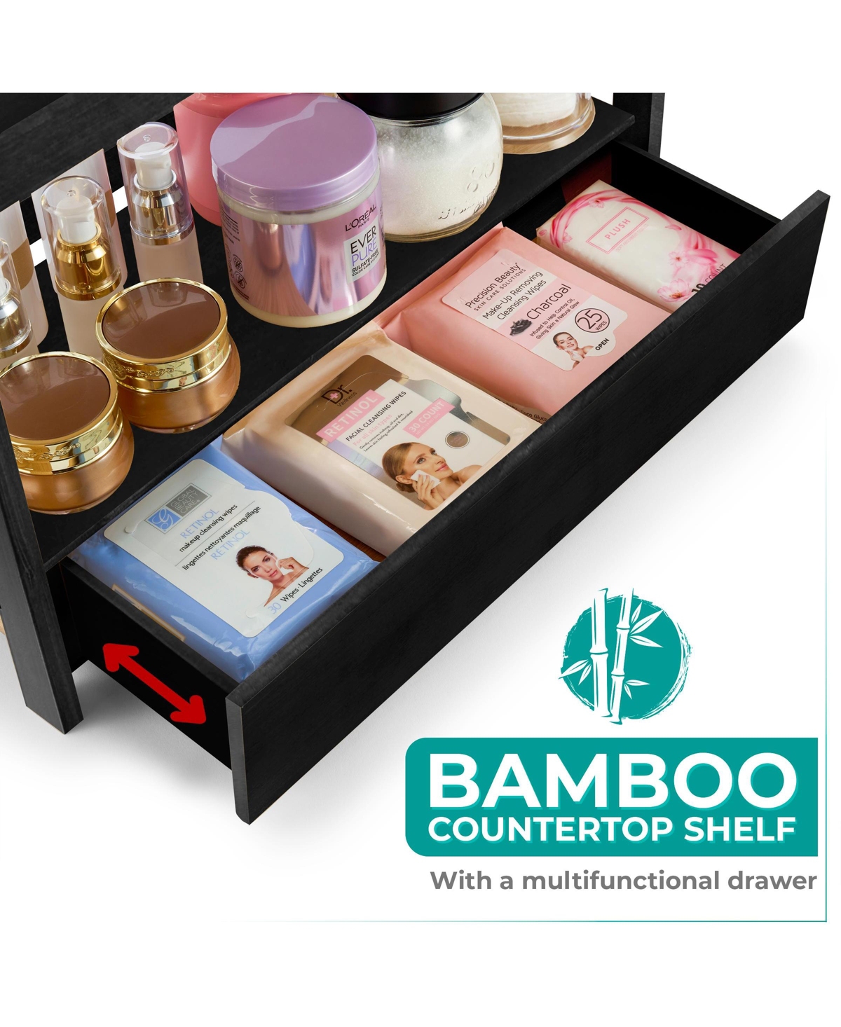 Sorbus 2-Tier Bamboo Counter Organizer with Drawer for Vanity, Matcha Station, Bathroom Sink Countertop