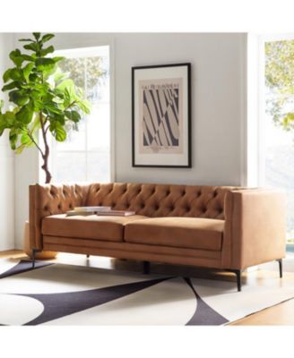 Wales Contemporary 84" Upholstered Button-tufted Sofa with Metal Legs