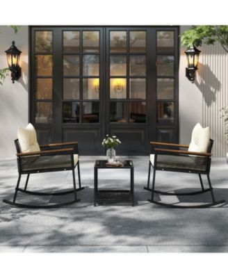 3PCS Patio Rocking Bistro Set with 2-Tier Table for Outdoor Use