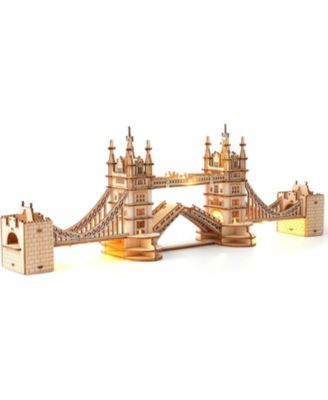 3D Puzzle Wooden Craft Kits with LED DIY Tower Bridge Construction Model Kit to Build for Teens Brain Teaser Puzzle Home Decor Birthday Gifts