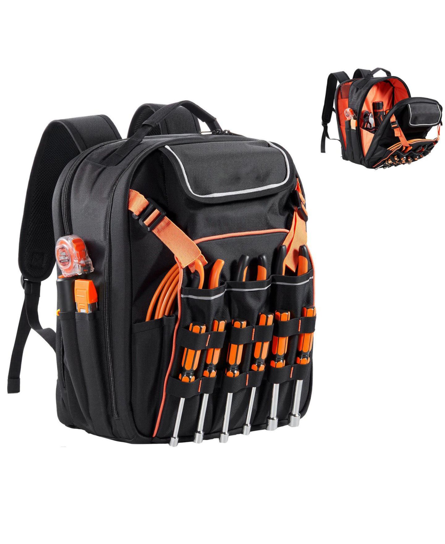 Рюкзак Mecale Tool, 45 Pockets, Heavy-Duty Tool Organizer with Laptop Compartment & Reinforced Fabric Base, Electrician Jobsite Bag, цвет: Чёрный — фото 1