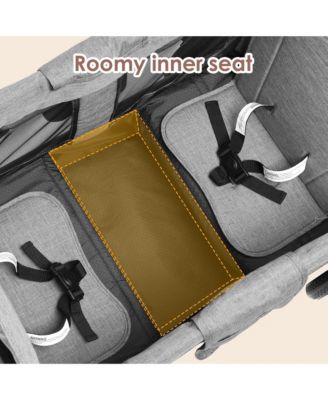 Wagon Stroller for Two Kids with Adjustable Handle, All-Terrain Wheels, Tray and Storage, Grey