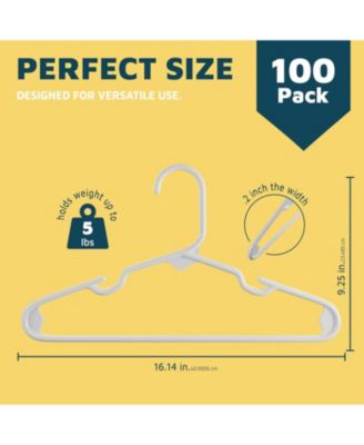 Kids Plastic Hangers, White, 11.6", with shoulder notches, space-saving, hold 5 lbs, ideal for baby, toddler & kids  clothes, 100-pack.