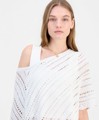 Juniors' Asymmetric Lurex Pointelle Poncho