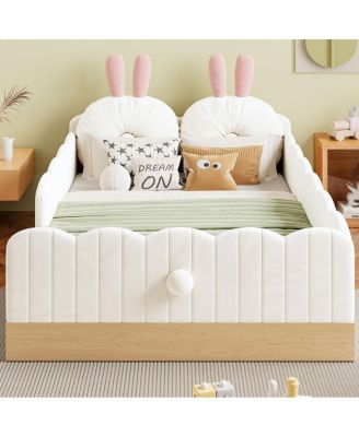 Twin Size Upholstered Platform Bed with Pillows and Storage Bags