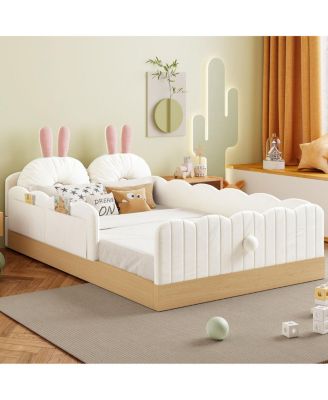 Twin Size Upholstered Platform Bed with Pillows and Storage Bags