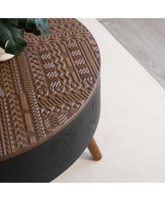 31.5" Round Coffee Table with Storage & Engraved Top