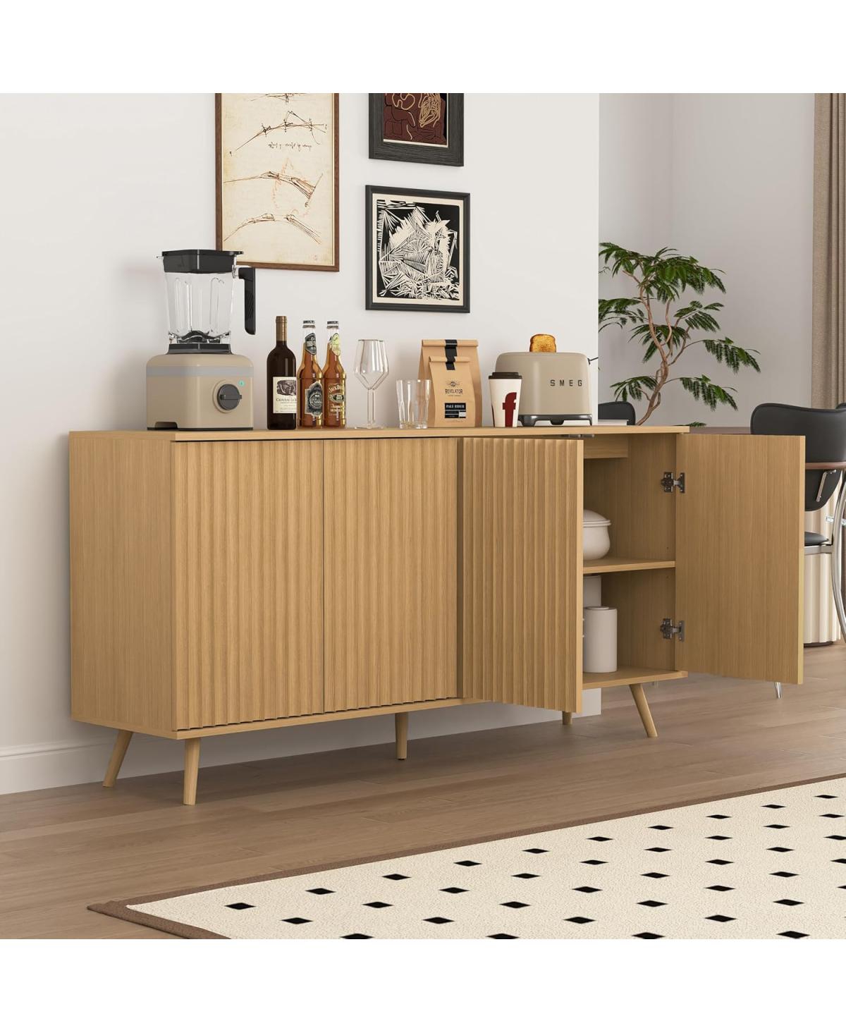 Streamdale Furniture Sideboard Buffet Cabinet with Storage, 4 Doors, Wood Credenza Console Coffee Bar Cabinets