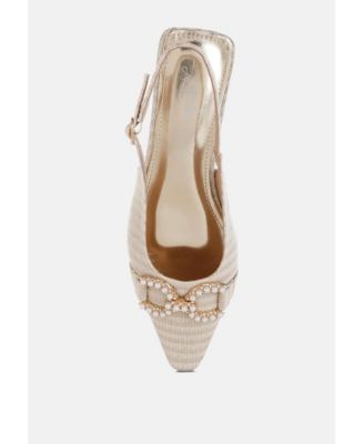 Womens Crina Pearl-Detailed Horsebit Woven Flats