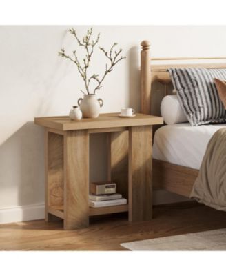 2-Tier Side Table, Farmhouse End Table with Storage Shelves, Small Nightstand Wooden Beside Table Bed Side Table