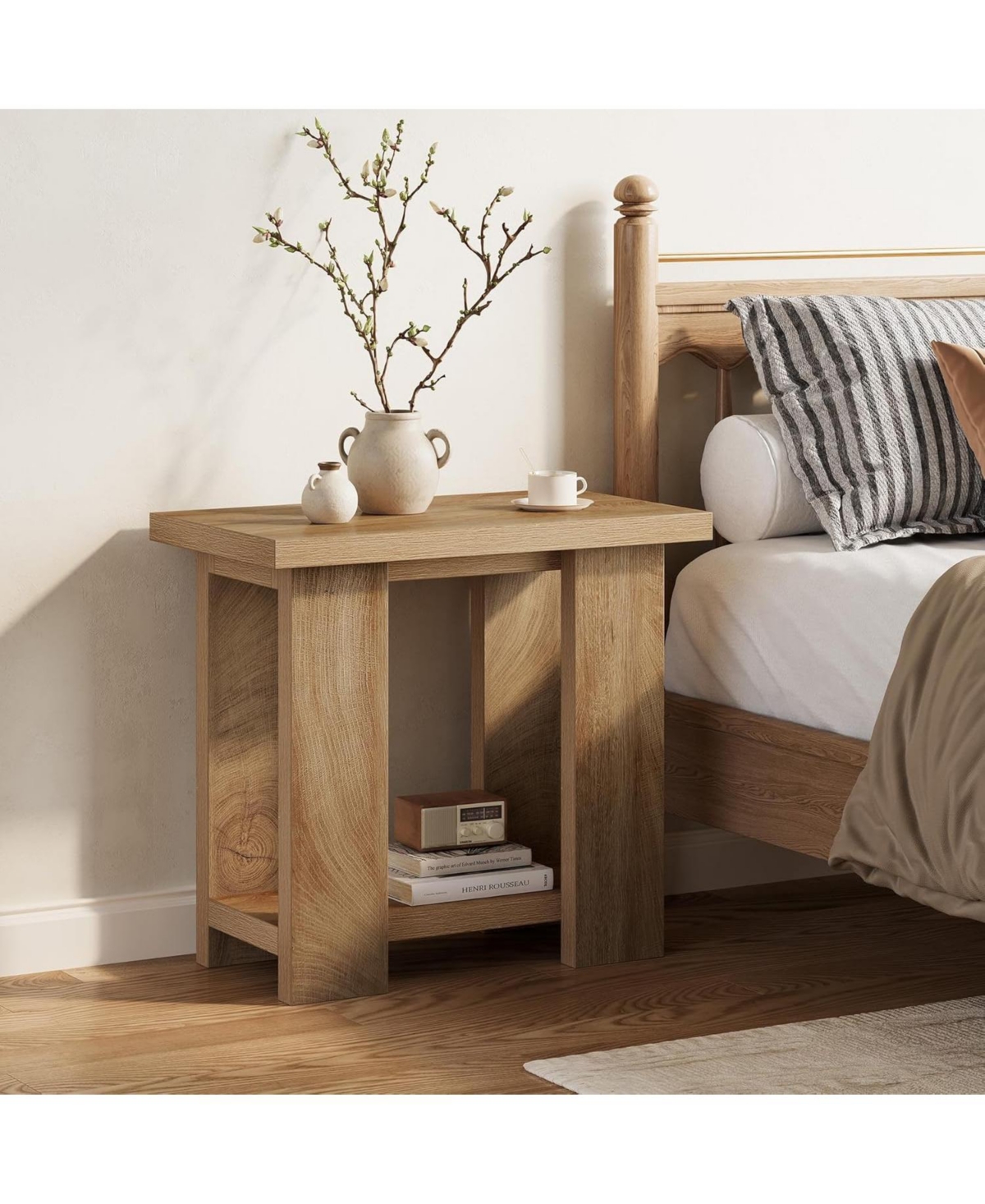 Tribesigns 2-Tier Side Table, Farmhouse End Table with Storage Shelves, Small Nightstand Wooden Beside Table Bed Side Table