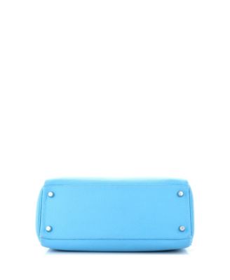 Kelly 28 Handbag Blue Clemence with Palladium Hardware