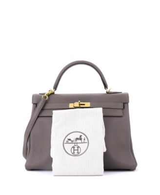 Kelly 32 Handbag Grey Clemence with Gold Hardware