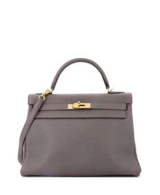 Kelly 32 Handbag Grey Clemence with Gold Hardware