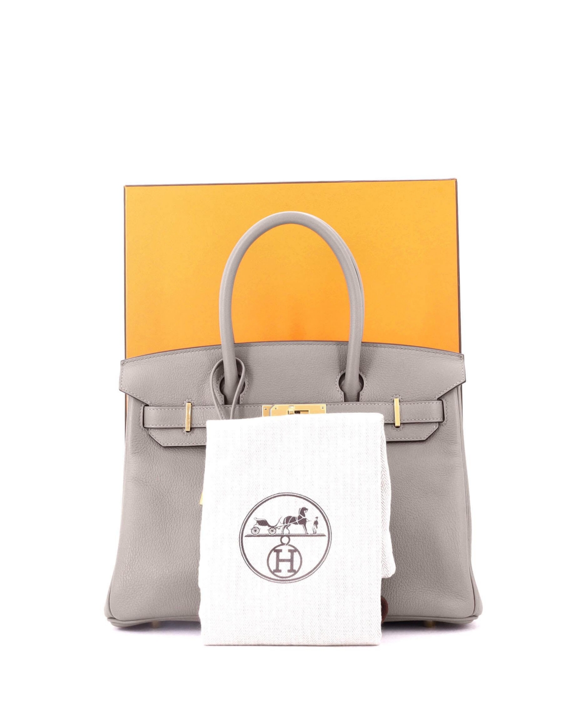 Pre-Owned HERMES Birkin 30 Handbag Grey Novillo with Gold Hardware