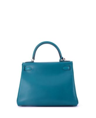 Kelly 28 Handbag Blue Tadelakt with Palladium Hardware