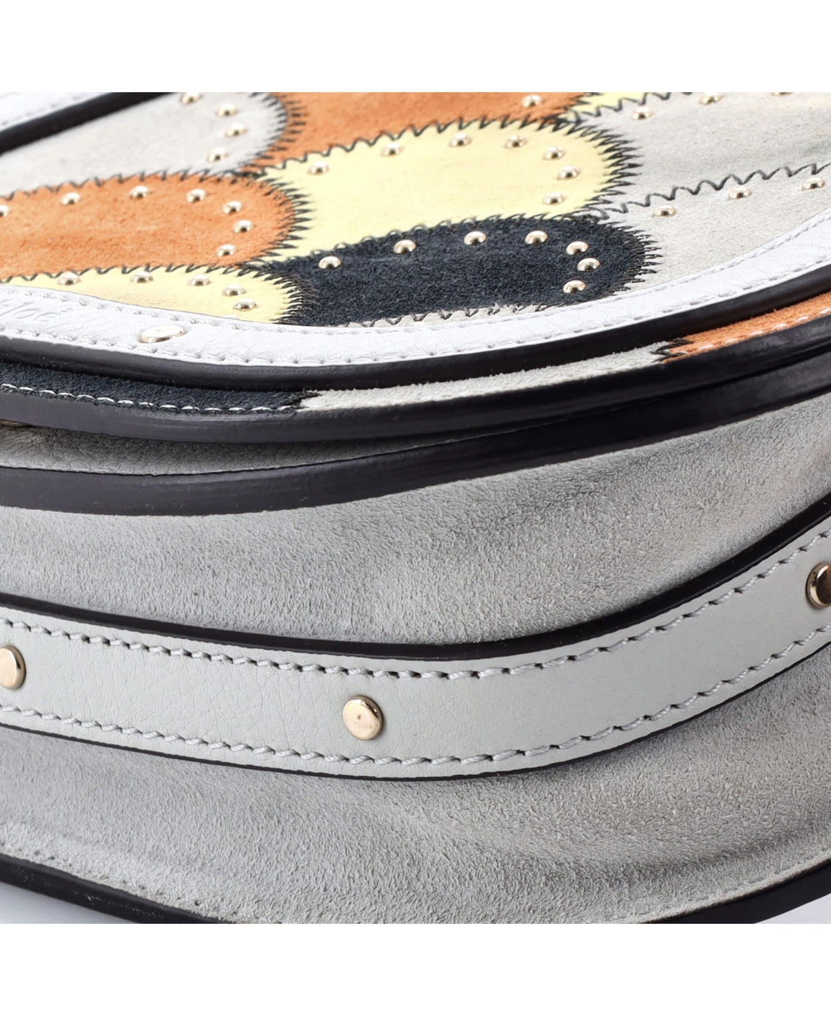 Pre-Owned Chloe Small Nile Patchwork Crossbody Bag Studded Leather with Suede