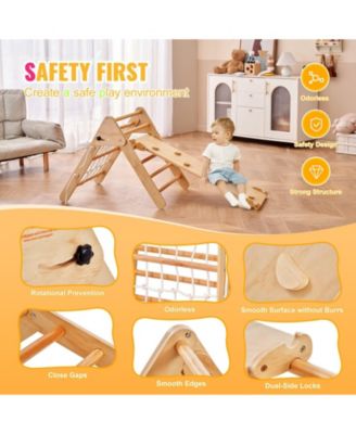 Pikler Triangle Set, 4-in-1 Montessori Climbing Gym w/ Triangle & Ramp, Large Wooden Set, Ages 1-3