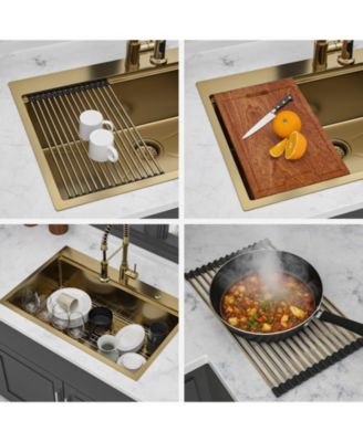 33x22x10inch Drop in Gold Kitchen Sink Workstation Stainless Steel Single Bowl 16 Gauge