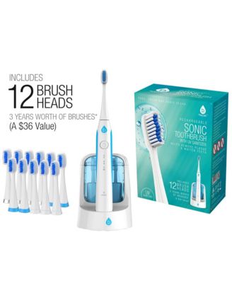 Complete Oral Care Bundle – UV Sonic Toothbrush W 12 Brush Heads, Ultrasonic UV-C Cleaner Pod & Rechargeable Water Flosser