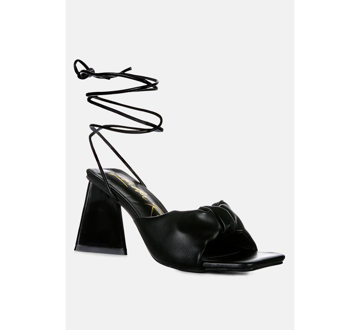 Primavera Ruched Triangular Heel Lace Up Sandal Women