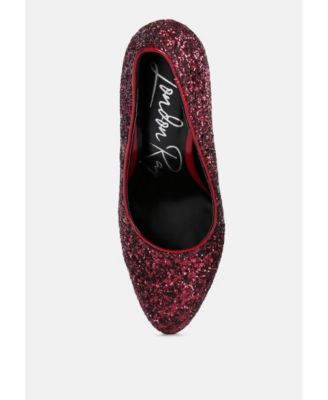 Womens Sugar Plum Glitter Conical Heel Pumps