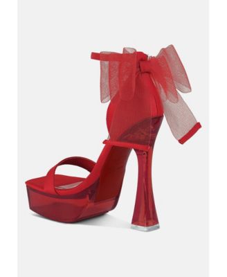 Womens Kiri Satin Clear High Heeled Bow Sandals