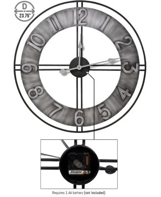 Distressed Industrial Gray Oversized Round Metal Wall Clock - Beautifully decorate any wall space in the household
