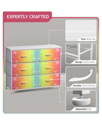 6 Drawers Dresser- Storage Unit with Steel Frame, Wood Top, Fabric Bins