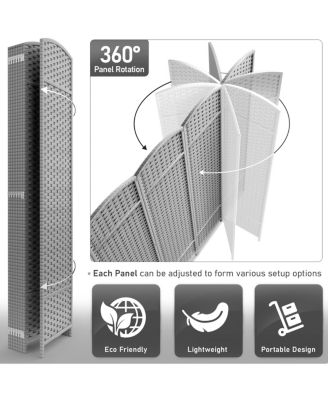 Extra Wide Double Hinged 8 Panels Partition Room Dividers - Mesh Hand-Woven Design