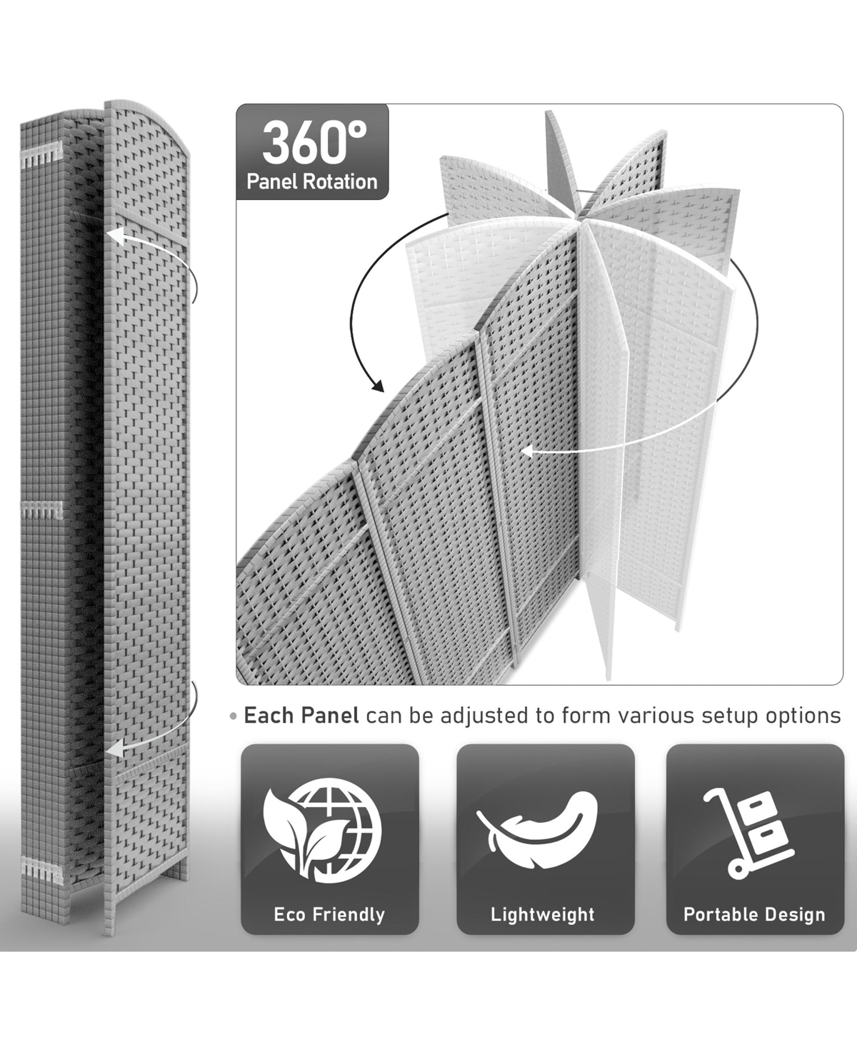 Sorbus Extra Wide Double Hinged 8 Panels Partition Room Dividers - Mesh Hand-Woven Design