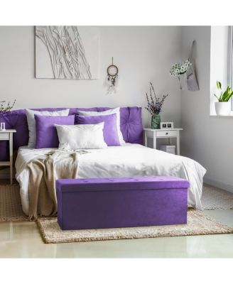 44 Inch Faux Suede Storage Bench
