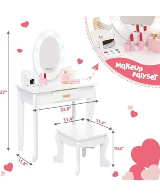 Kids Vanity Set with Makeup Desk and Chair, Girls Dressing Table Playset, White