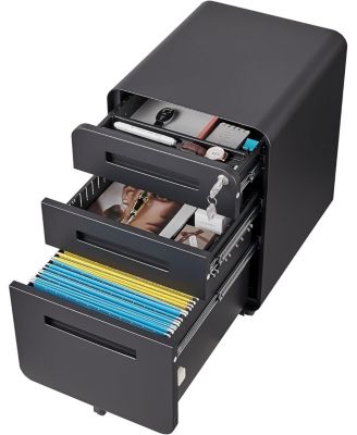 3-Drawer Mobile File Cabinet with Lock, Under Desk Metal Filing Cabinet for Home Office, Black