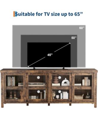 TV Stand for 65 Inch TV, Mid-Century Modern Entertainment Center with Sliding Glass Doors, Brown