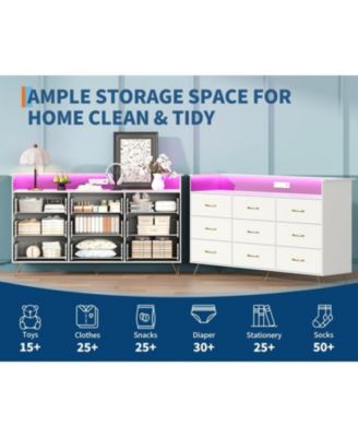 9-Drawer Dresser with RGB Lights & Charging Station, App-Controlled Music Sync LED Chest