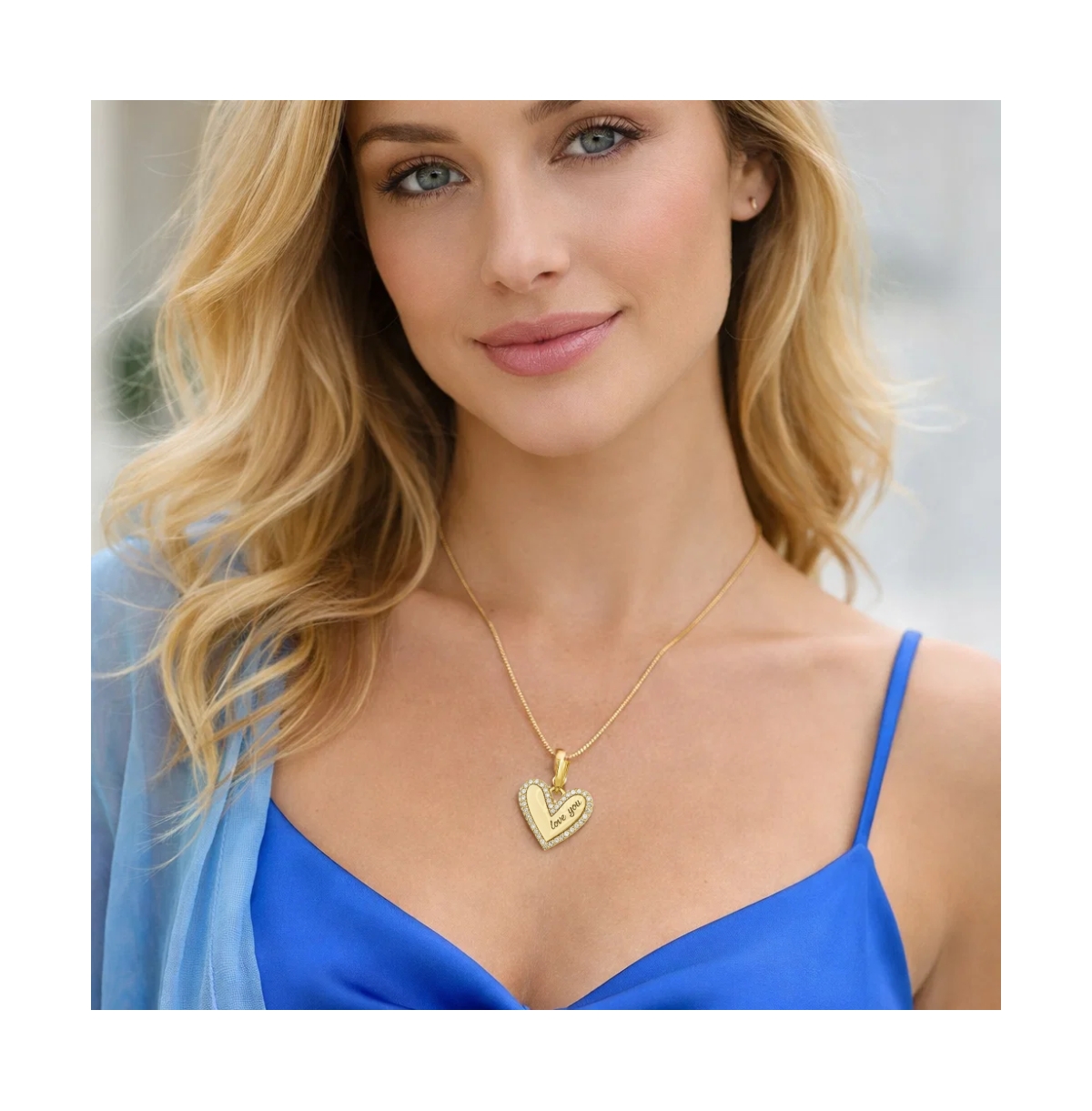Hollywood Sensation Marina "Love You" Pave Heart Necklace