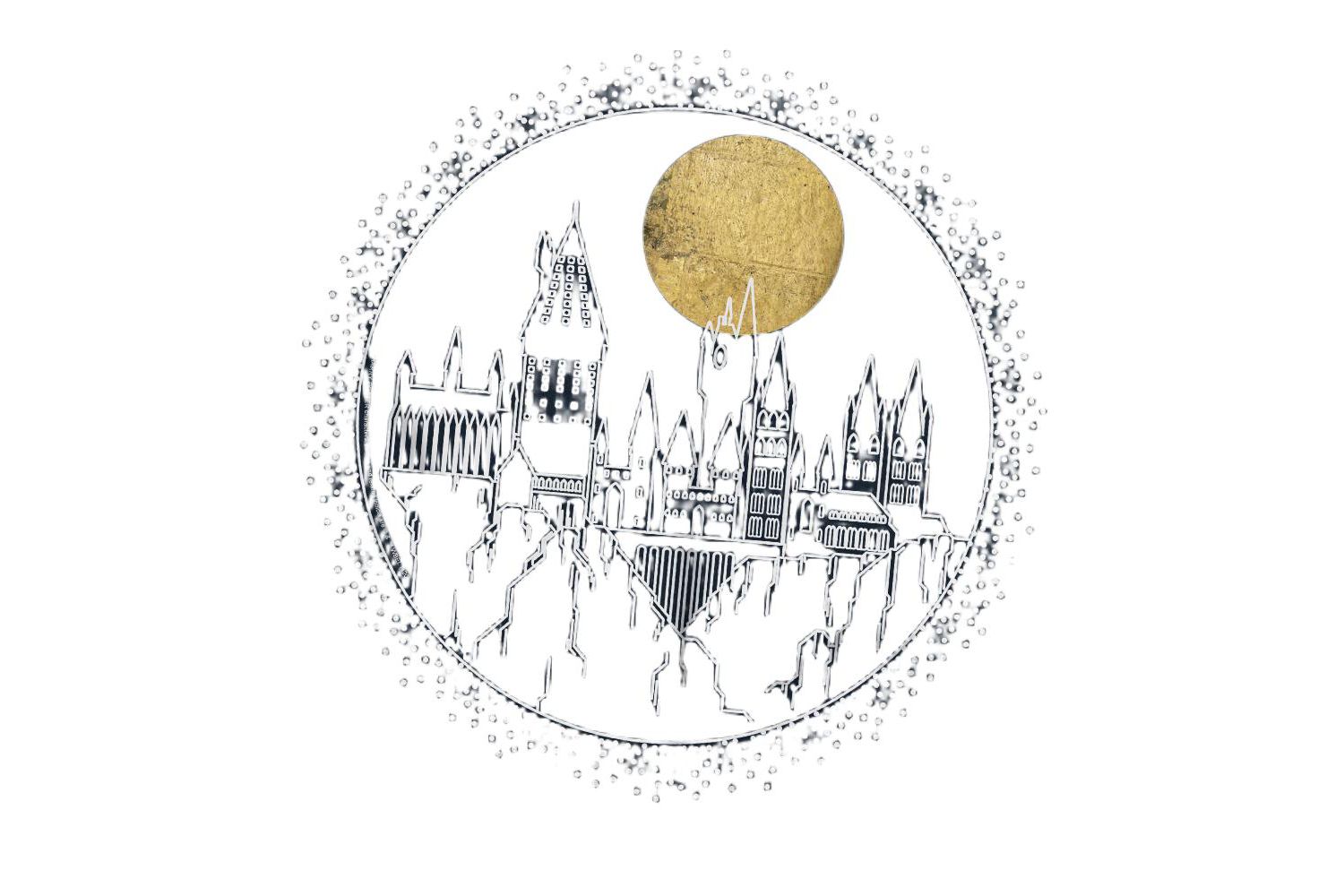 Men's Hogwarts Full Moon Line Art T Shirt