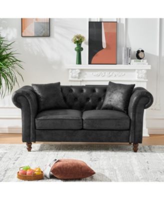 Chesterfield Tech Fabric Sofa Set 3+2 Seat Black