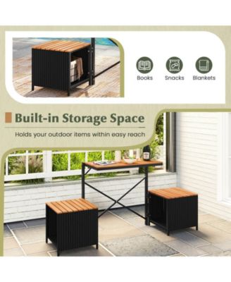 2-in-1 Outdoor Convertible Bench with Metal Frame PE Rattan Table and Chairs Set