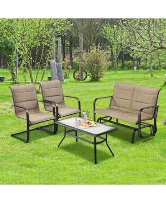 4 PCS Outdoor Patio Furniture Set Padded Chairs Glider Loveseat Coffee Table