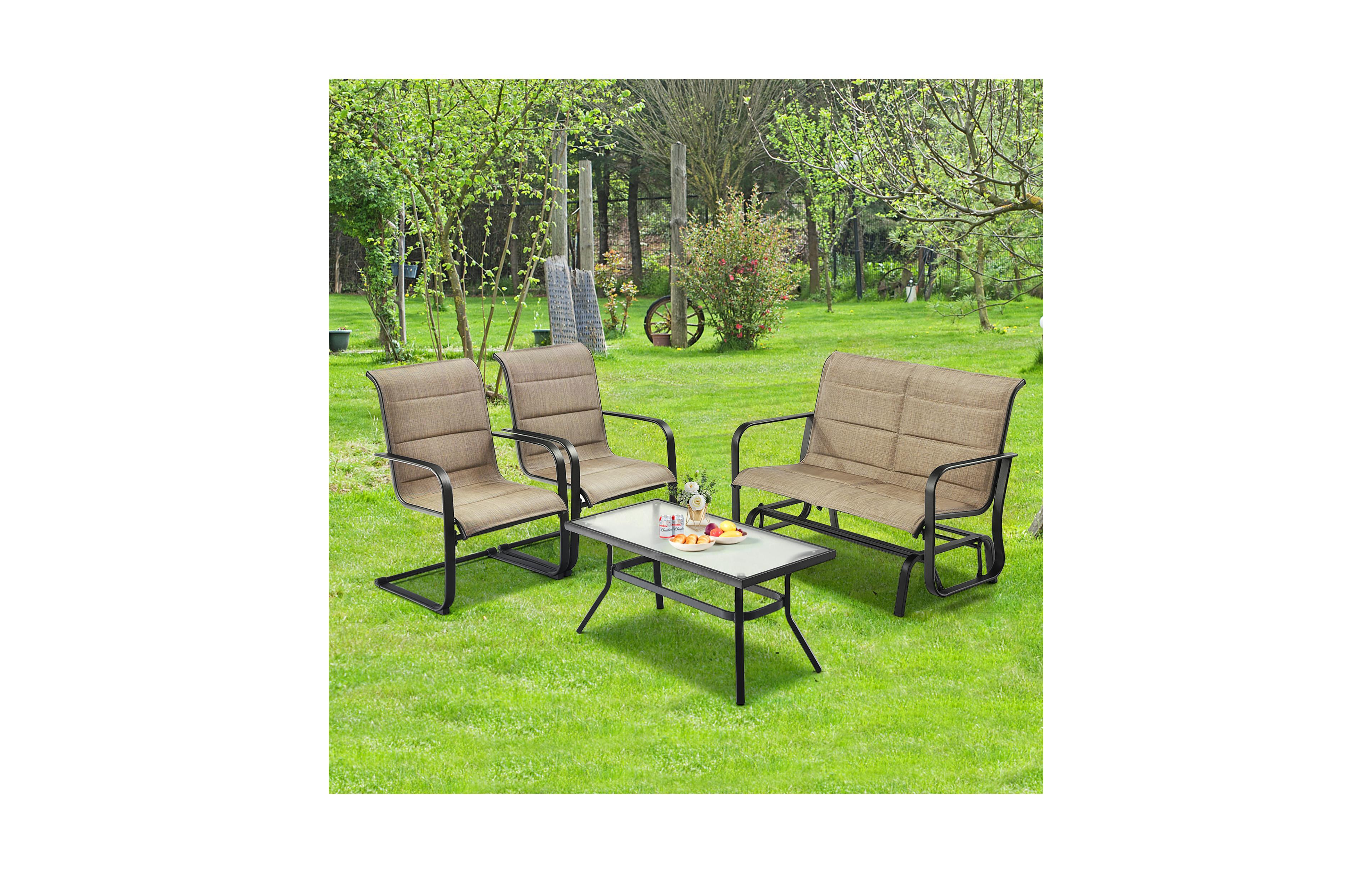 Costway 4 Pcs Outdoor Patio Furniture Set Padded Chairs Glider Loveseat Coffee Table